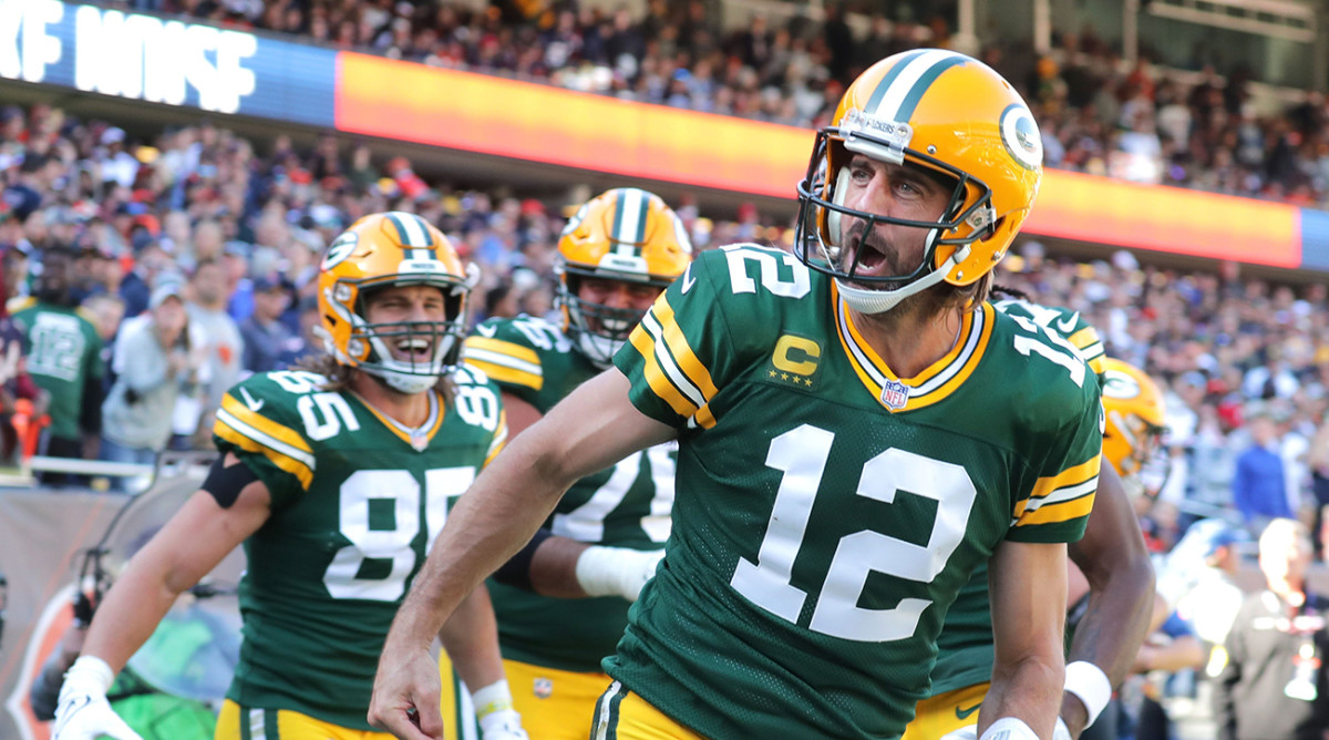 Aaron Rodgers after scoring a touchdown with the Packers.
