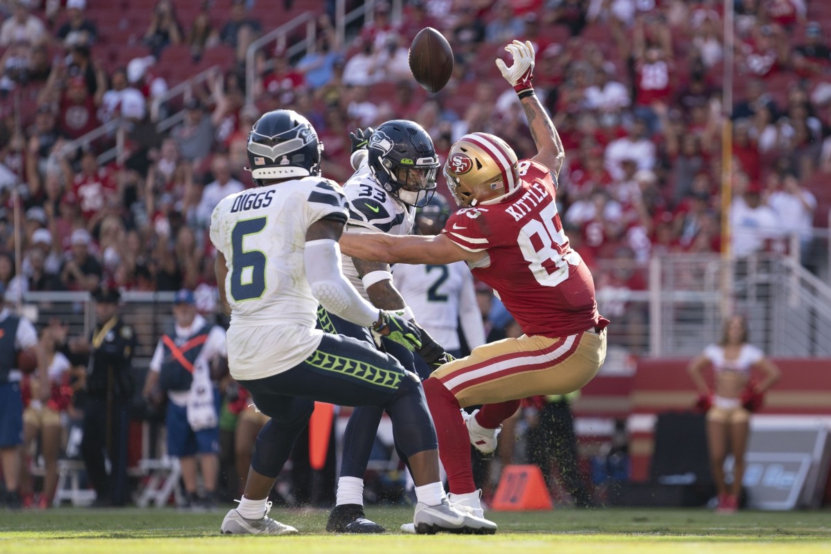 Seattle Seahawks safety Jamal Adams (33) hits 49ers tight end George Kittle (85) for an incomplete pass. Mandatory Credit: Kyle Terada-USA TODAY Sports
