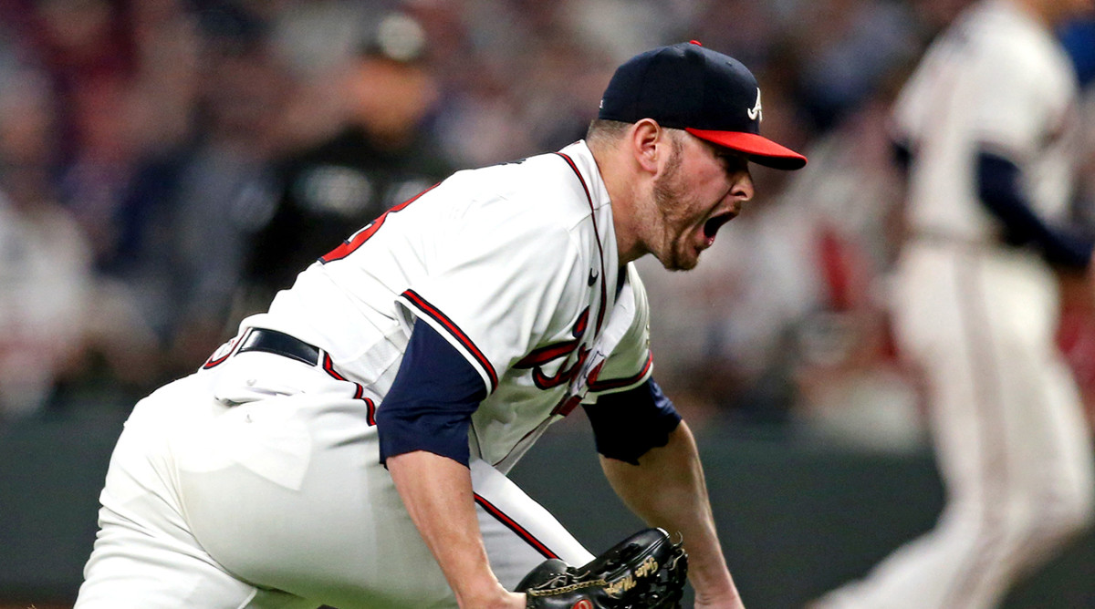 Tyler Matzek celebrates with the Braves.