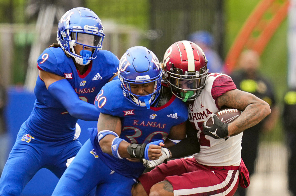 The KU defense didn't back down from Oklahoma's offense.