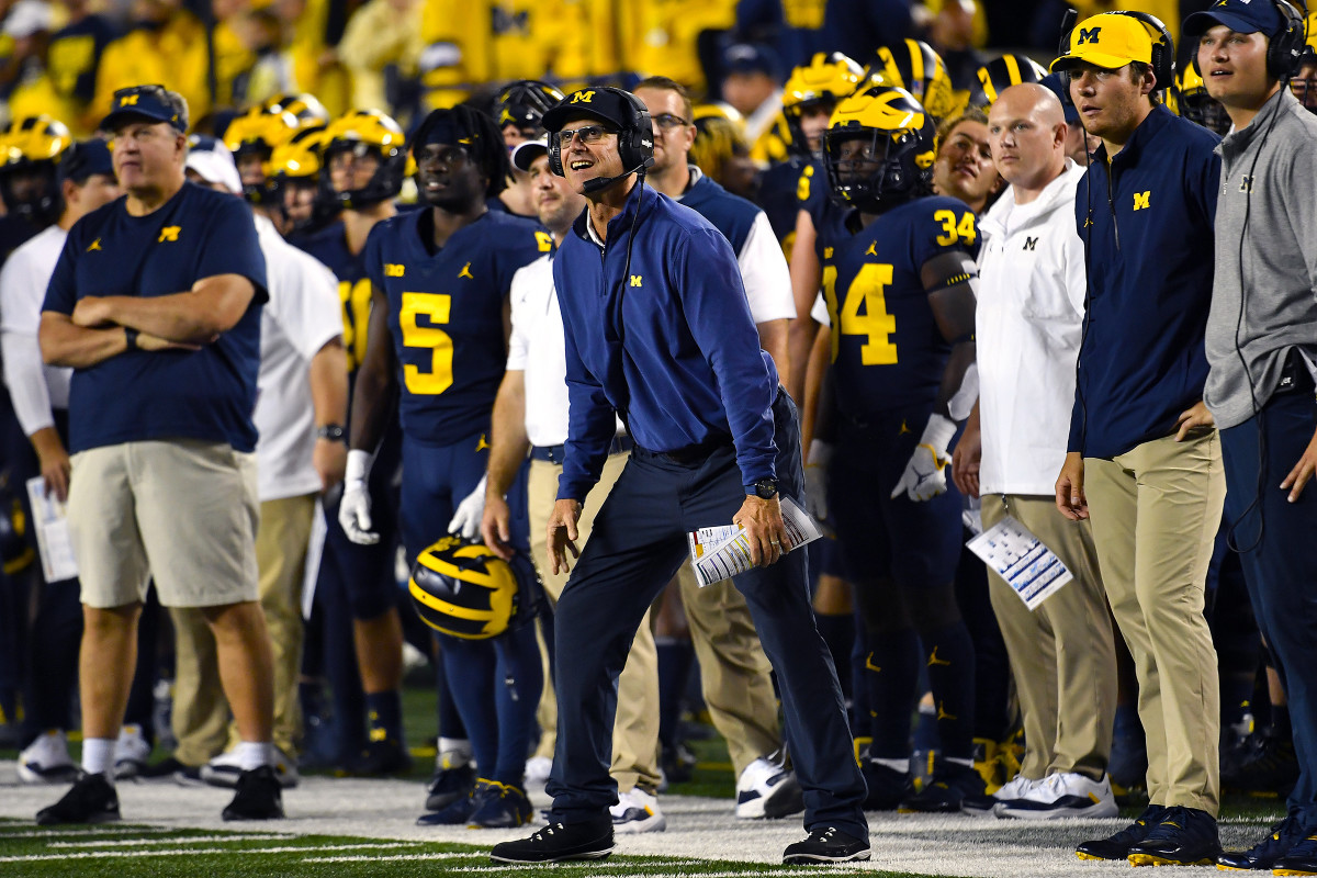 Jim Harbaugh on the Michigan sideline