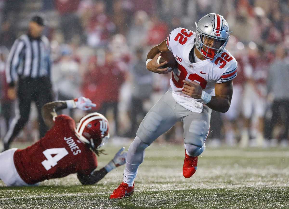 Ohio State running back TreVeyon Henderson averages 8.8 yards per carry and leads the Big Ten with 11 rushing touchdowns. (Adam Cairns/Columbus Dispatch)
