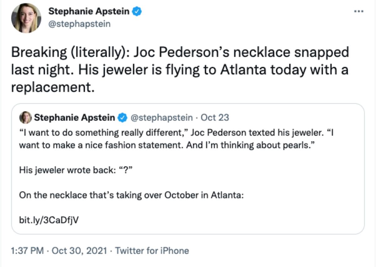 Joc Pederson's pearl necklace breaks