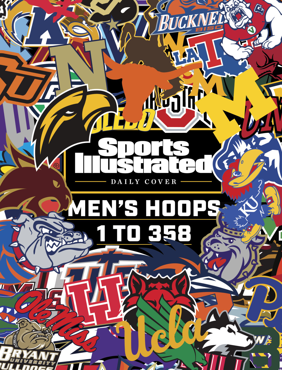 Logos surround the title "men's hoops 1–358"