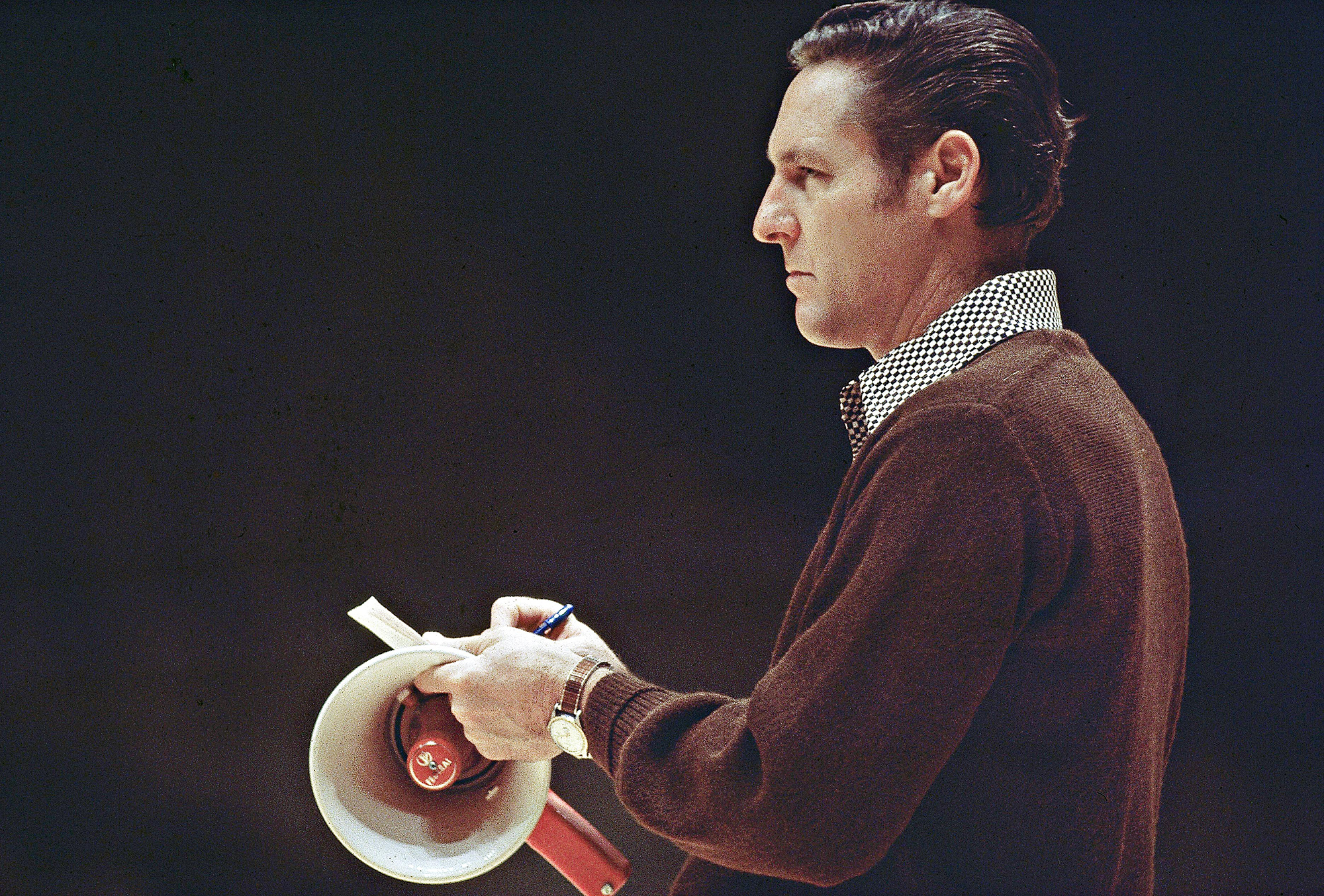 Sharman had to use a megaphone for much of the season.