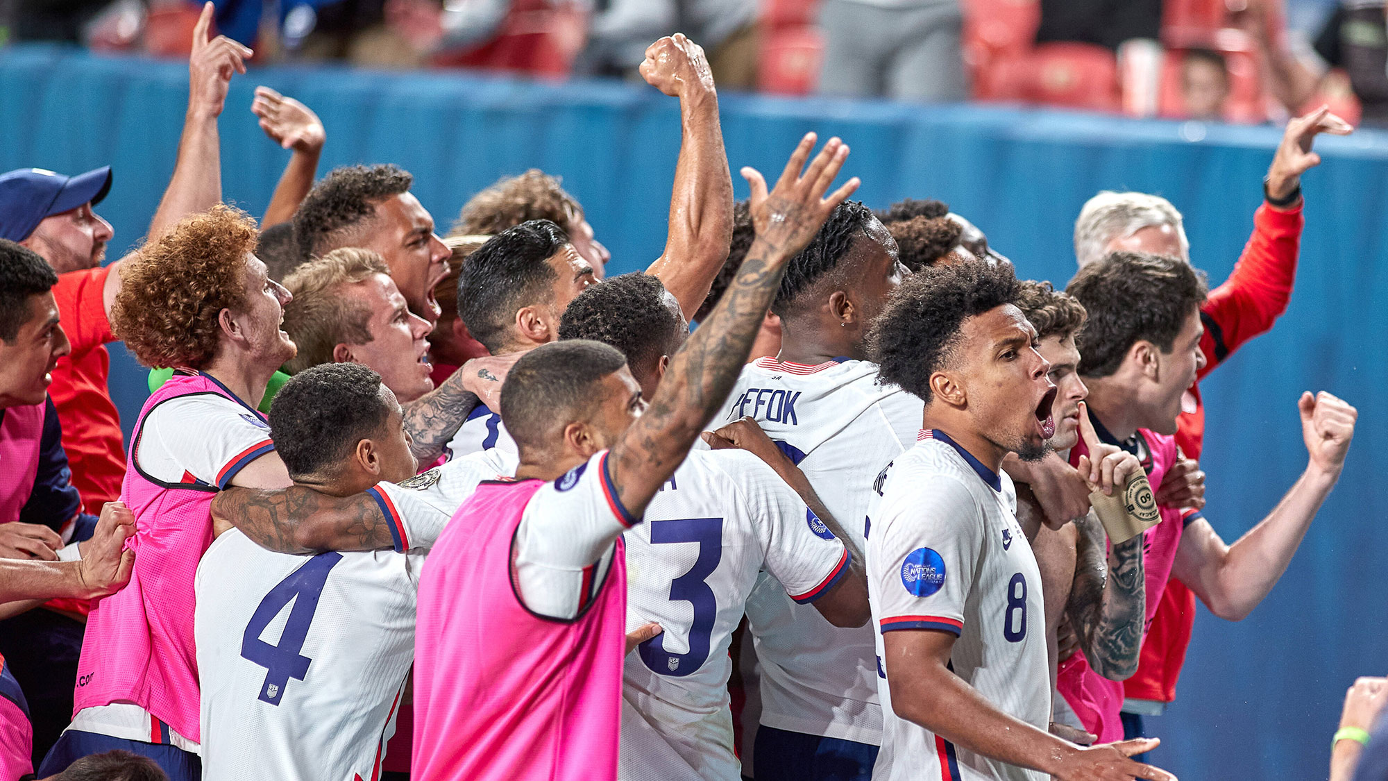 The USA celebrates during the Nations League final vs. Mexico