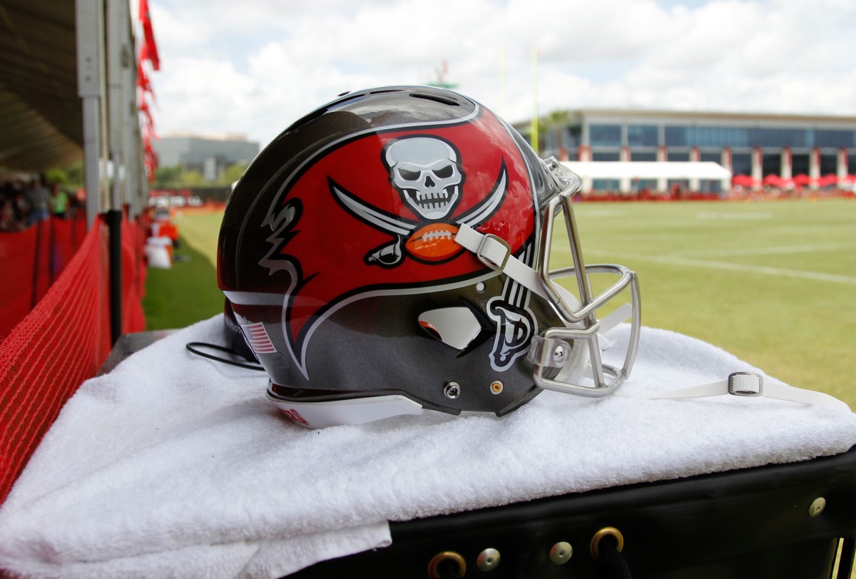 Jul 28, 2014; Tampa, FL, USA; Tampa Bay Buccaneers helmet during training camp at One Buc Place.