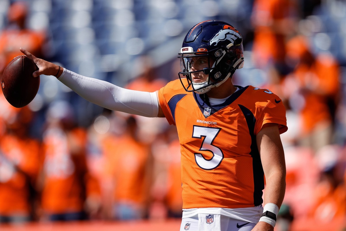 Denver Broncos quarterback Drew Lock (3) before the game against the New York Jets at Empower Field at Mile High.