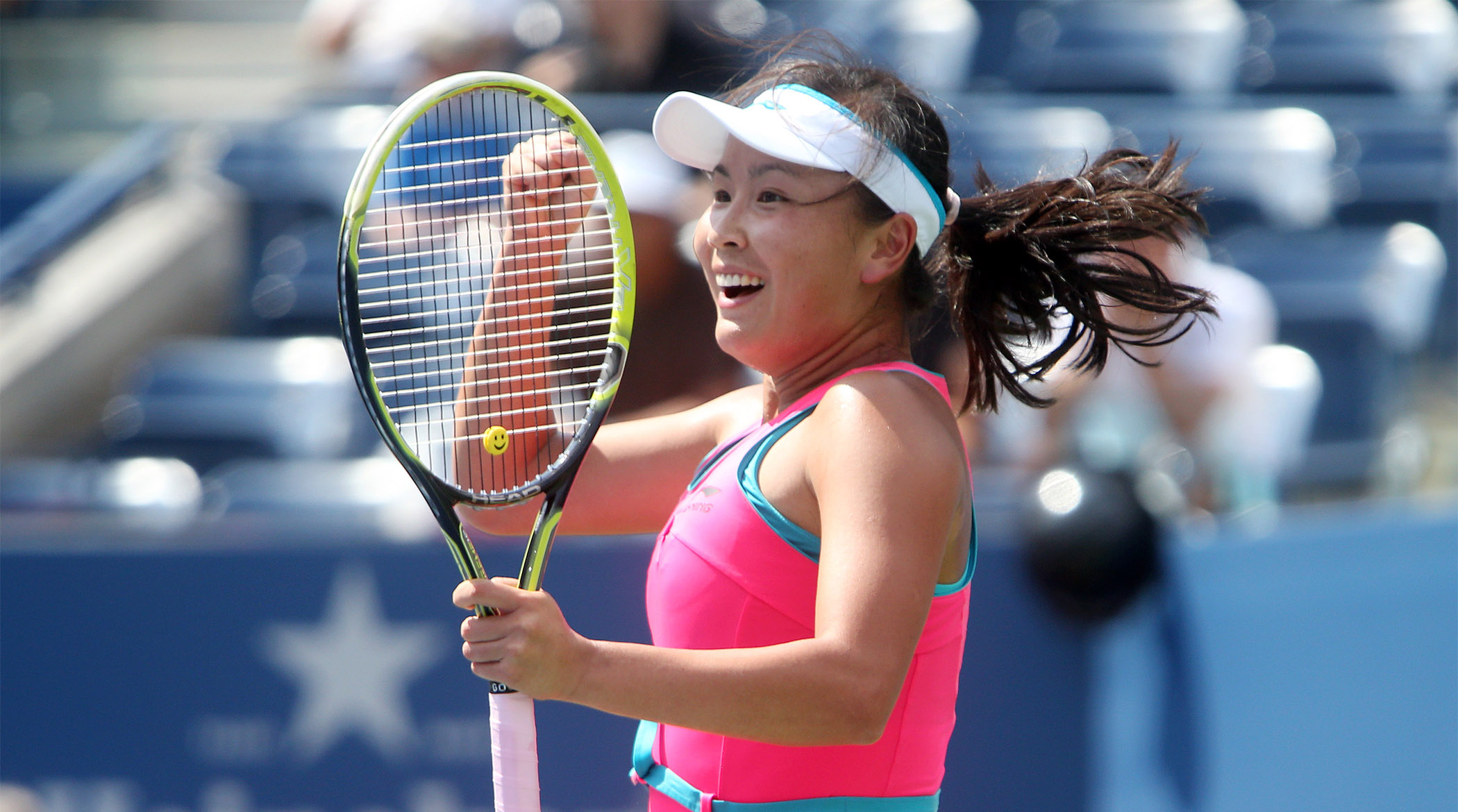 Sep 2, 2014; New York, NY, USA; Peng Shuai (CHN) celebrates after recording match point against Belinda Bencic (SUI) on day nine of the 2014 U.S. Open tennis tournament at USTA Billie Jean King National Tennis Center.