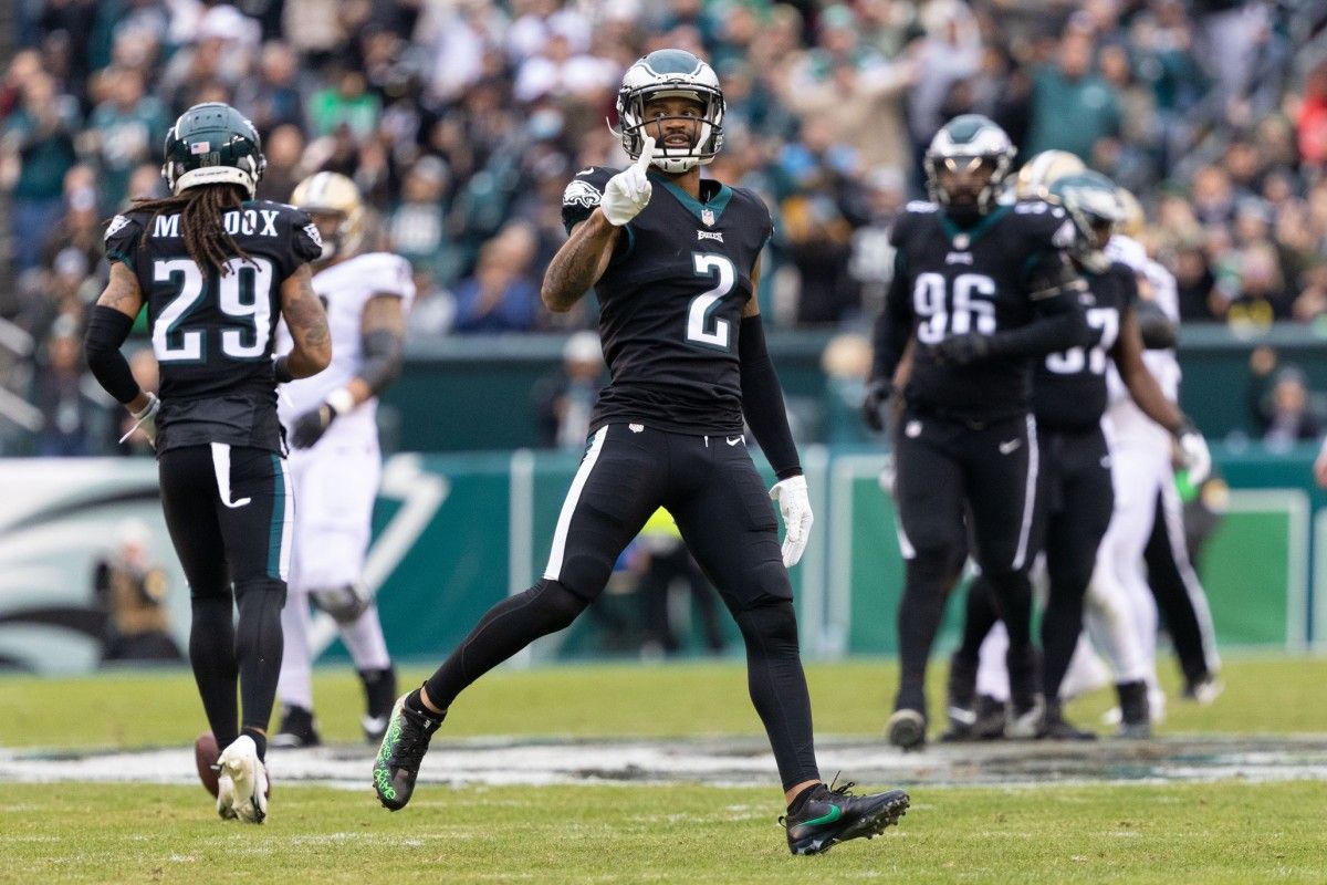 Darius Slay reacts after scoing his third TD of the season, this one on a 51-yard interception return against the Saints