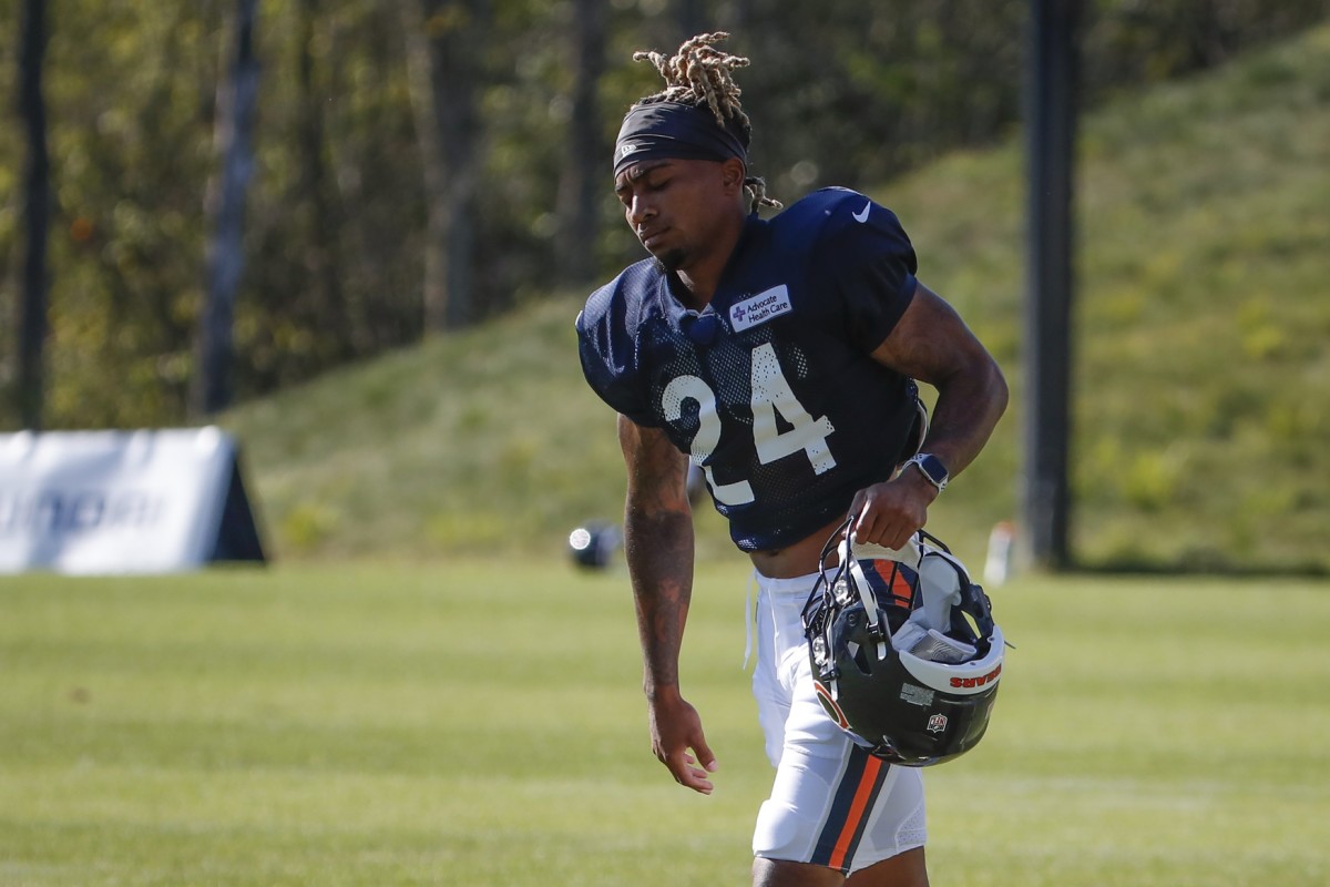 Chicago Bears cornerback Buster Skrine (24) arrives on the field for the training camp at Halas Hall.