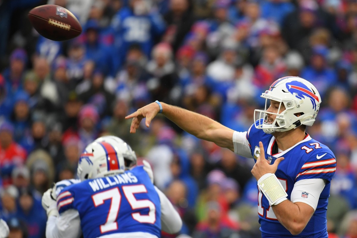 Buffalo Bills quarterback Josh Allen (17) passes the ball. Mandatory Credit: Rich Barnes-USA TODAY Sports