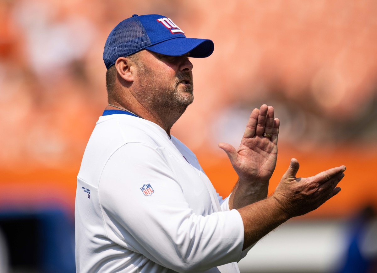 Aug 22, 2021; Cleveland, Ohio, USA; New York Giants senior offensive assistant Freddie Kitchens before the game against the Cleveland Browns at FirstEnergy Stadium.
