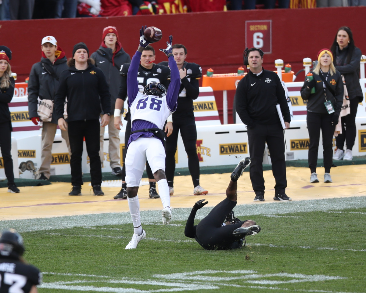 Nov 26, 2021; Ames, Iowa, USA; TCU Horned Frogs wide receiver Quincy Brown (88) catches a pass against the Iowa State Cyclones at Jack Trice Stadium.