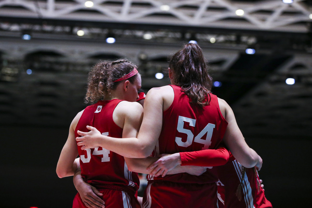 The Indiana Hoosiers huddle during their game versus Miami in the Bahamas.