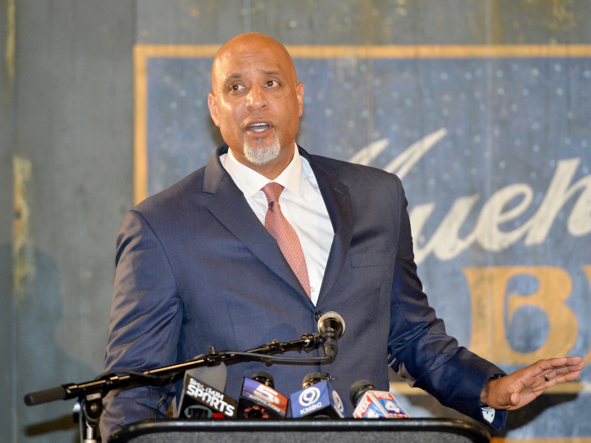 Jun 21, 2017; Kansas City, MO, USA; Major League Baseball Player Association executive director Tony Clark speaks during a presentation at the Negro Leagues Baseball Museum.
