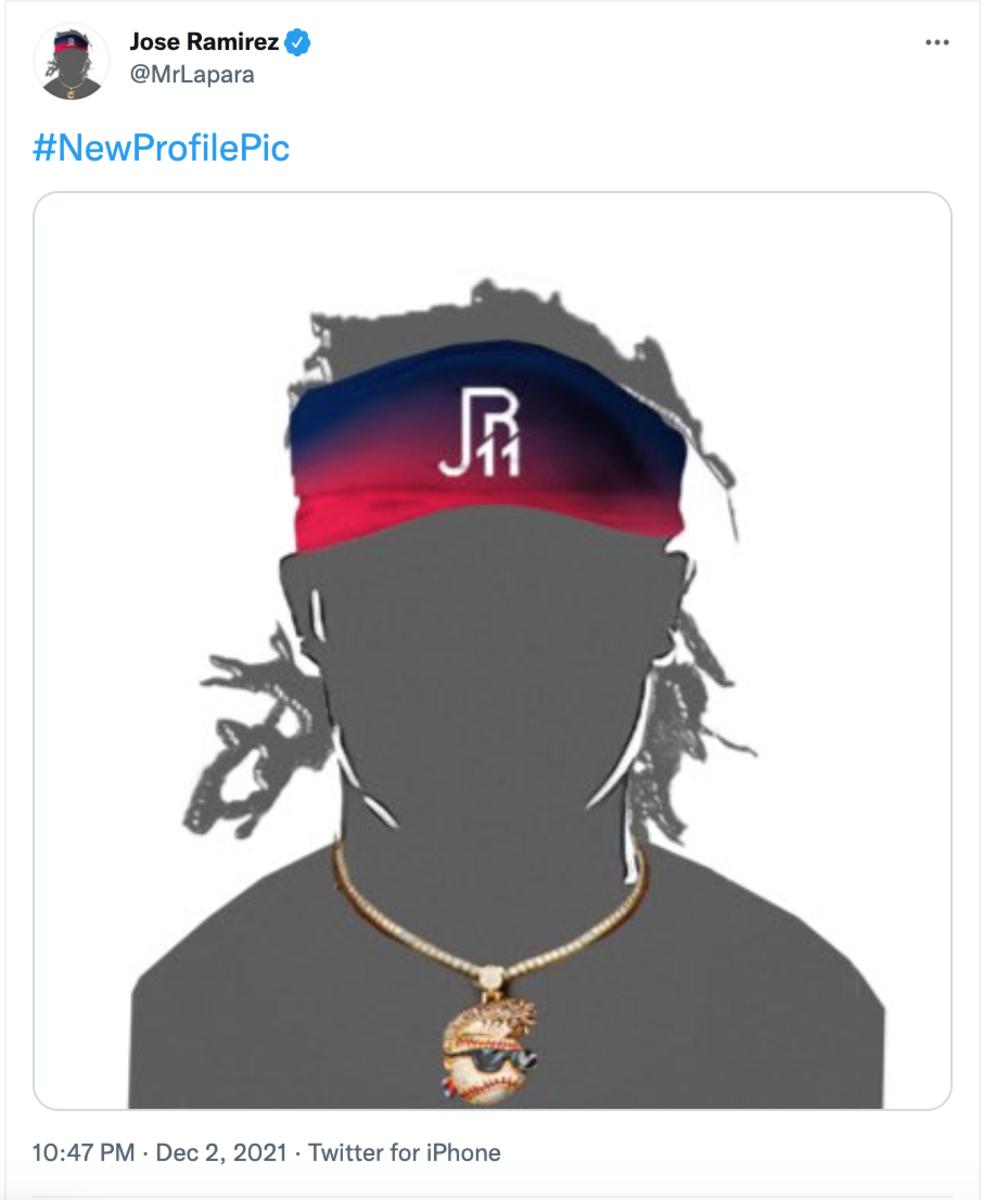 José Ramírez's blank headshot features his signature bandana and chain in his Twitter profile picture.
