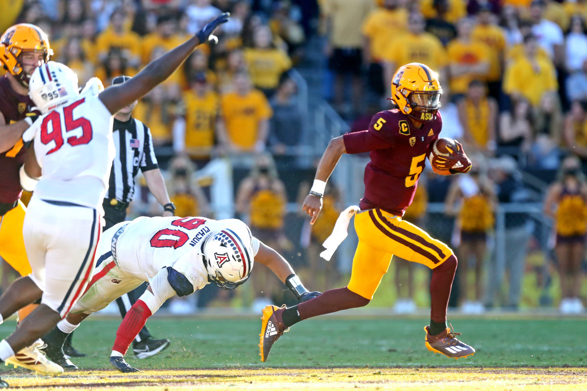 Arizona State quarterback Jayden Daniels is returning to school instead of declaring for the 2022 NFL Draft. Can he boost his draft stock with another year? Read more here.