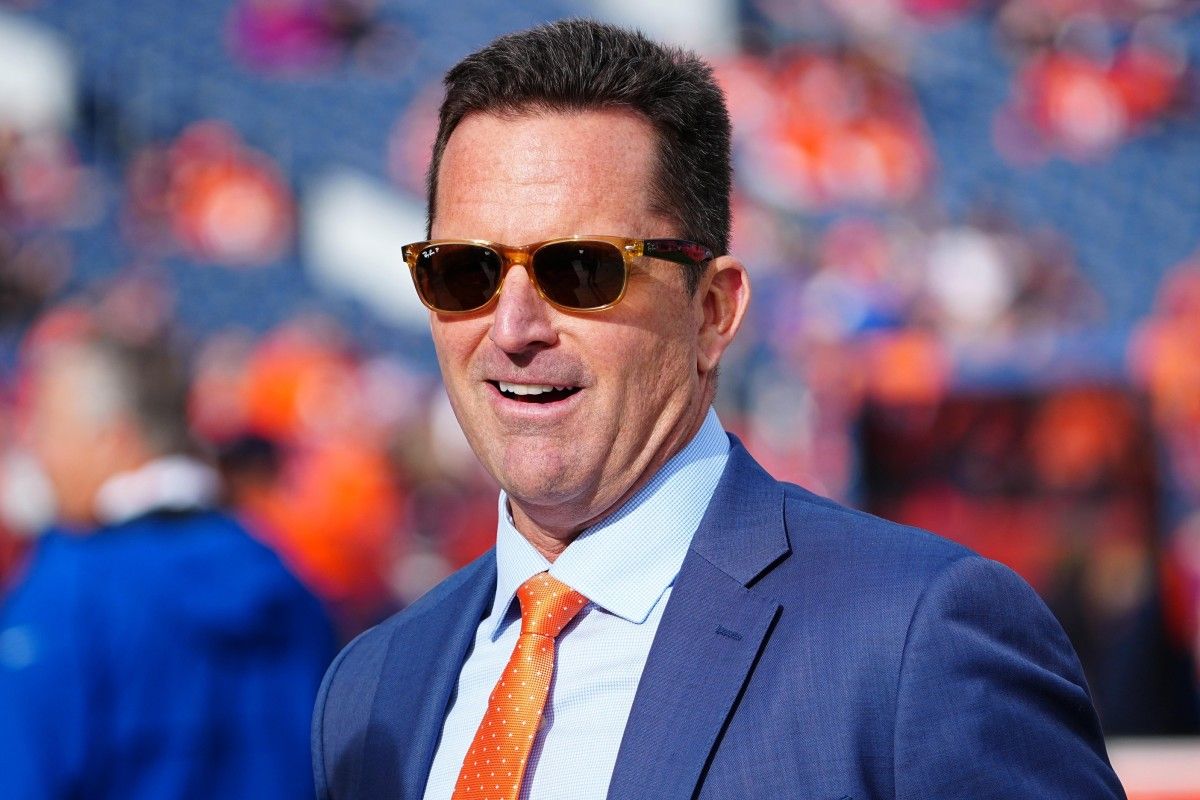 Denver Broncos general manager George Paton before the game against the Los Angeles Chargers at Empower Field at Mile High.