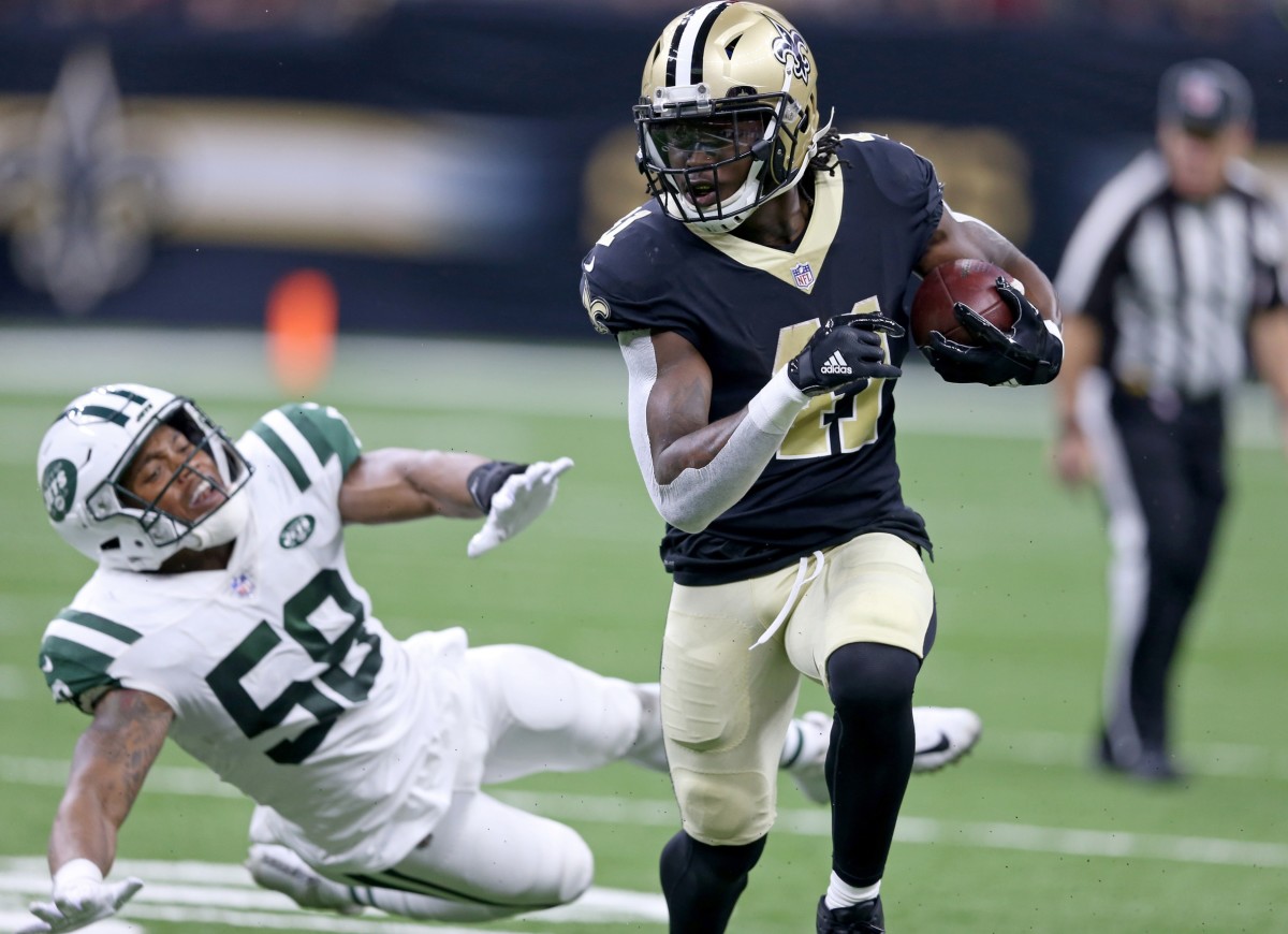 New Orleans Saints running back Alvin Kamara (41) against the New York Jets. Mandatory Credit: Chuck Cook-USA TODAY Sports