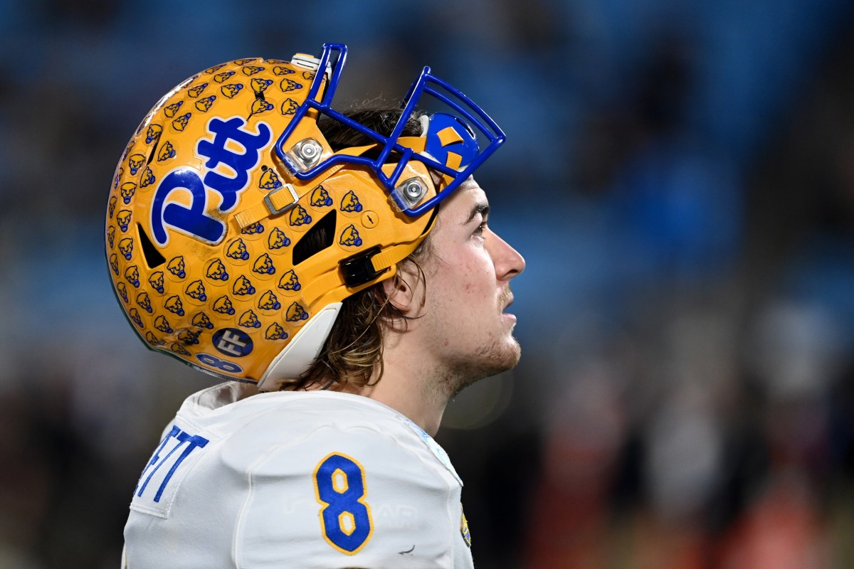 Dec 4, 2021; Charlotte, NC, USA; Pittsburgh Panthers quarterback Kenny Pickett (8) on the sidelines in the fourth quarter of the ACC championship game at Bank of America Stadium.