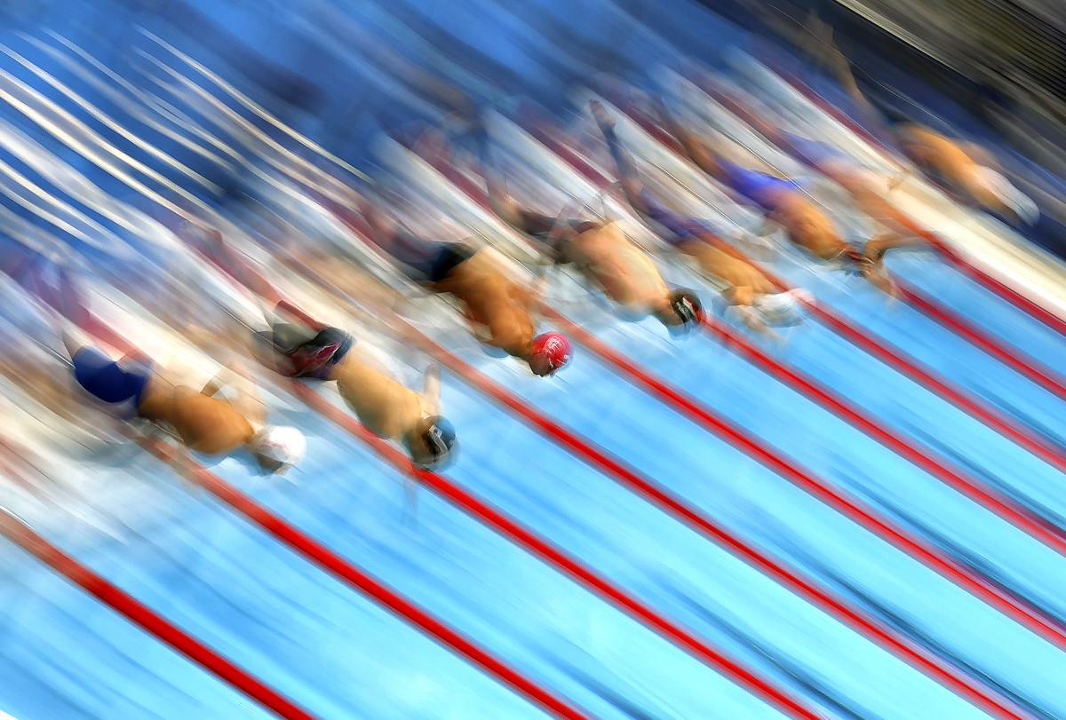 Swimmers compete at the 2020 Summer Olympics in Tokyo.