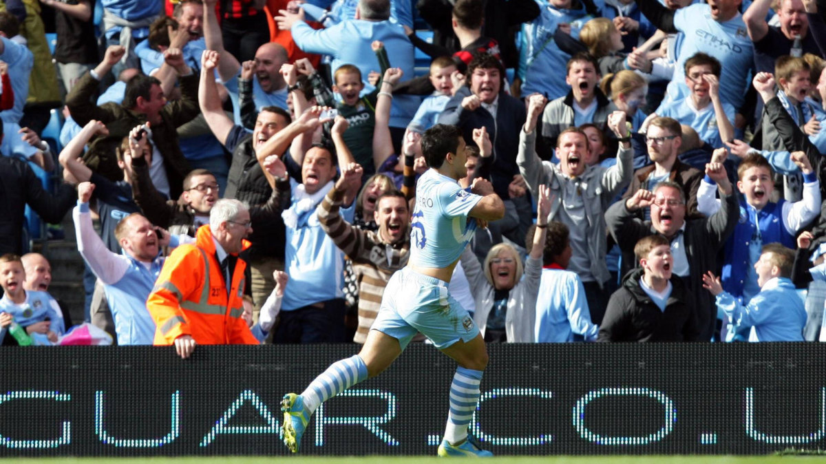Sergio Aguero scores his famous goal for Man City vs. QPR to win the Premier League title
