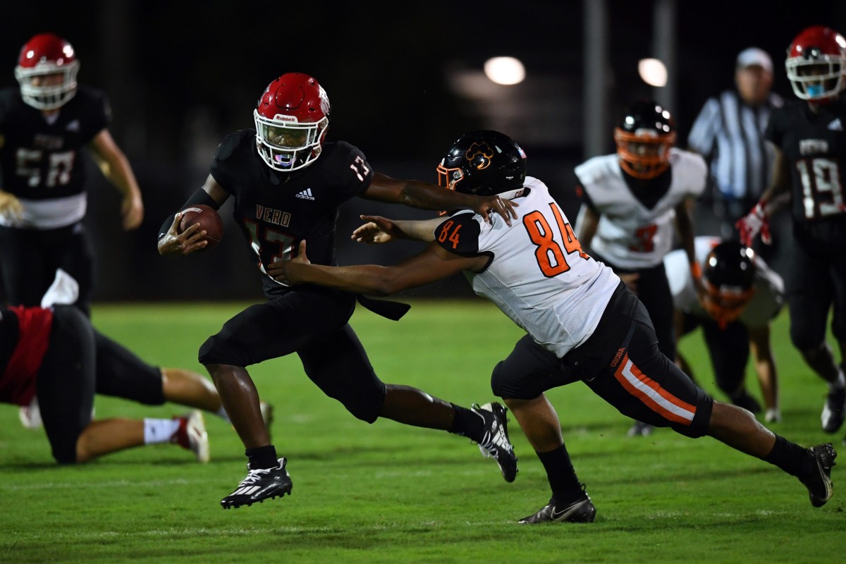 Vero Beach High School's James Monds moves the ball up the field on a kickoff return on Friday, Aug. 27, 2021, during the regular season opener against Cocoa High School at the Citrus Bowl. (Patrick Dove/USA TODAY Sports)