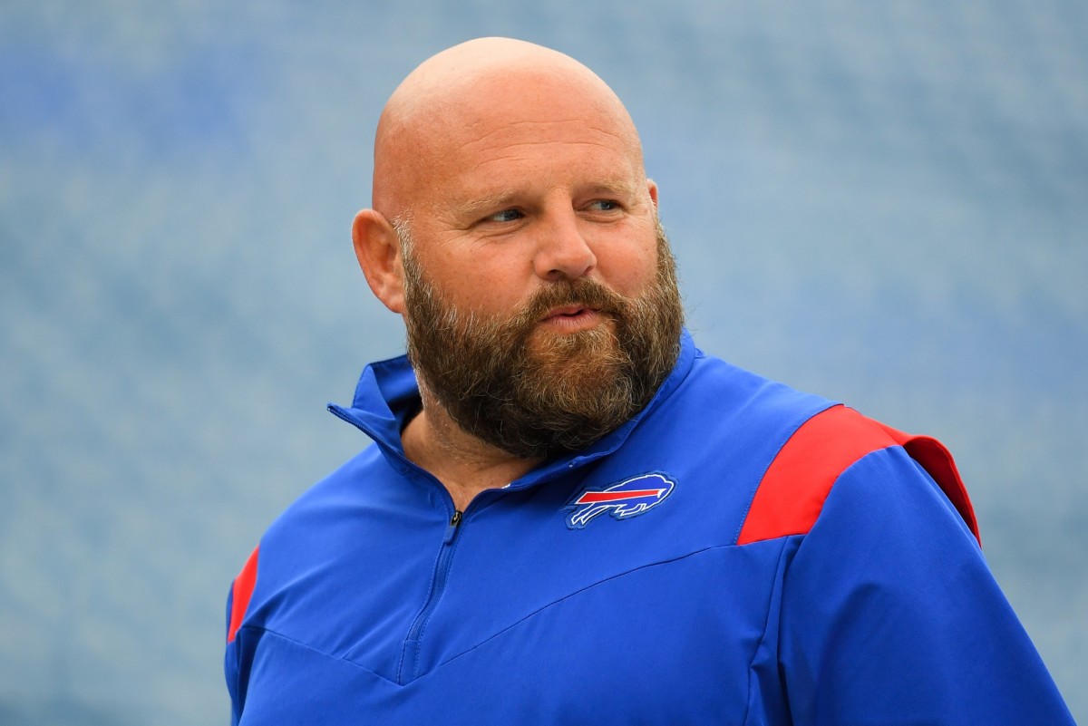 Buffalo Bills offensive coordinator Brian Daboll looks on prior to the game against the Pittsburgh Steelers at Highmark Stadium.