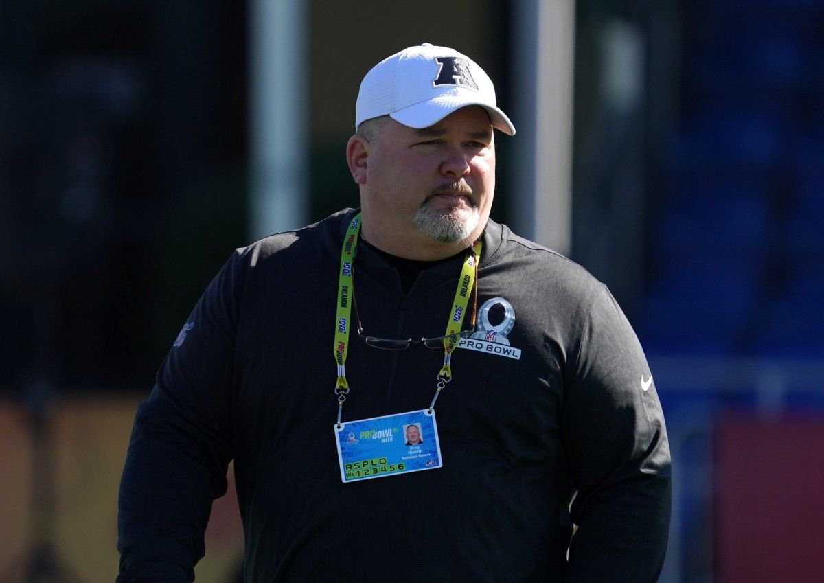Baltimore Ravens offensive coordinator Greg Roman during AFC practice at ESPN Wide World of Sports.