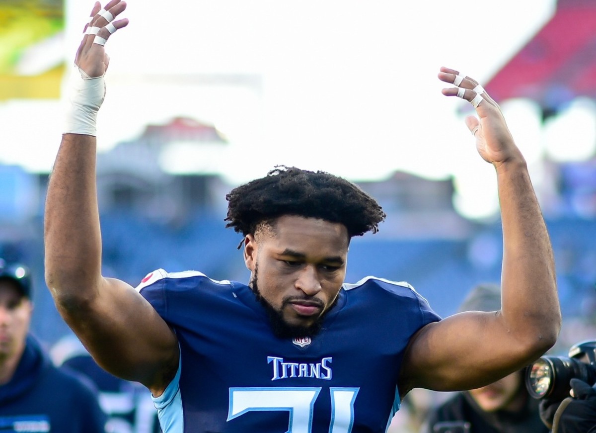 Tennessee Titans free safety Kevin Byard (31) gestures to the crowd as he leaves the field against the Jacksonville Jaguars during the second half at Nissan Stadium.