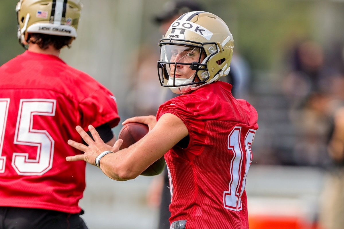 New Orleans Saints quarterback Ian Book (16) during a training camp session. Mandatory Credit: Stephen Lew-USA TODAY 