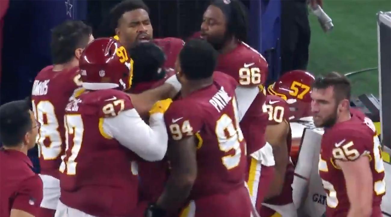 Washington’s Jonathan Allen throws punch at Daron Payne during blowout