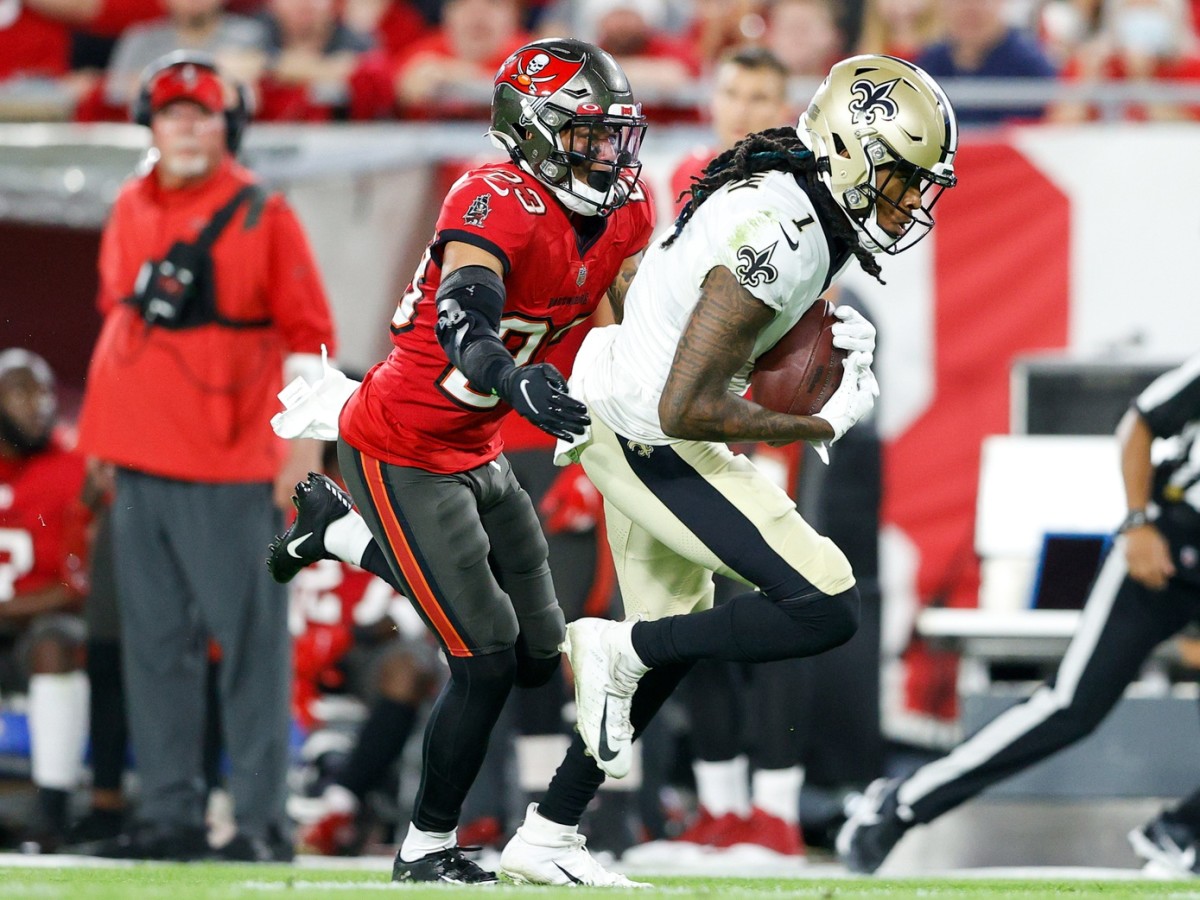 New Orleans Saints wide receiver Marquez Callaway (1) catches a pass against Tampa Bay. Mandatory Credit: Nathan Ray Seebeck-USA TODAY 