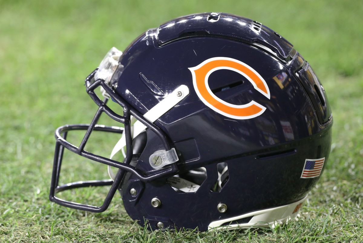 Nov 8, 2021; Pittsburgh, Pennsylvania, USA; A Chicago Bears helmet is seen on the field before the Bears play the Pittsburgh Steelers at Heinz Field.