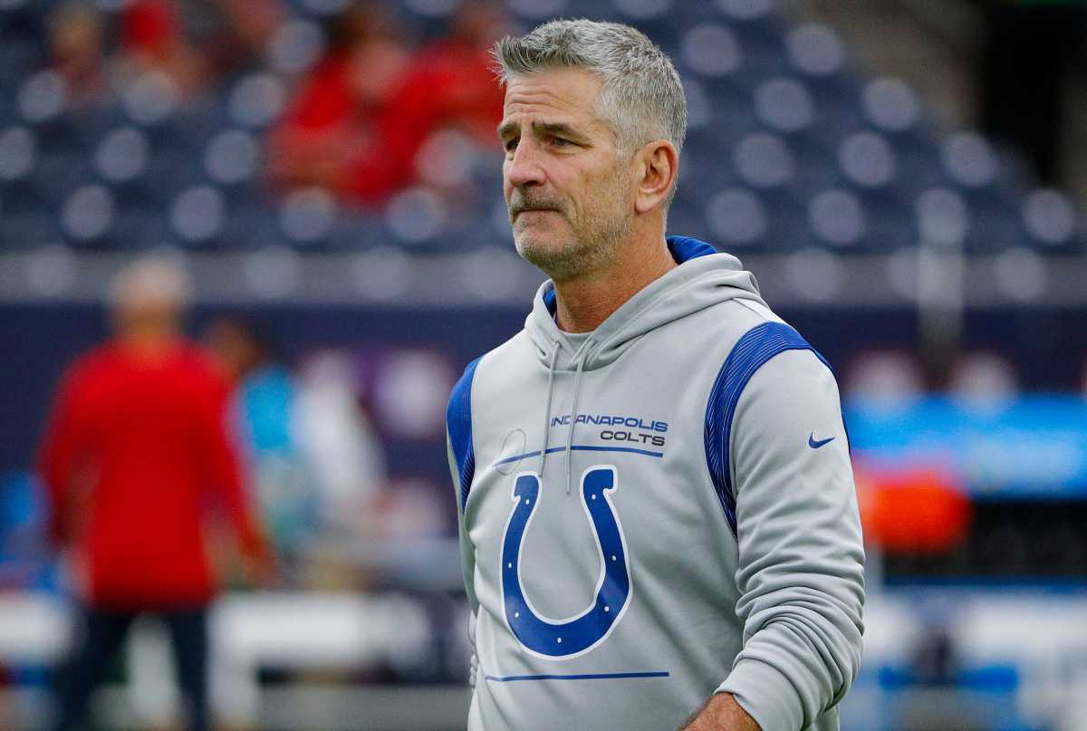 Indianapolis Colts head coach Frank Reich walks the field as the team warms up to face the Texans on Sunday, Dec. 5, 2021, at NRG Stadium in Houston. Indianapolis Colts Versus Houston Texans On Sunday Dec 5 2021 At Nrg Stadium In Houston Texas