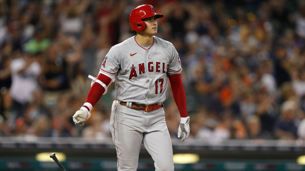 Shohei Ohtani homers in the eighth inning against the Tigers on Aug. 18.