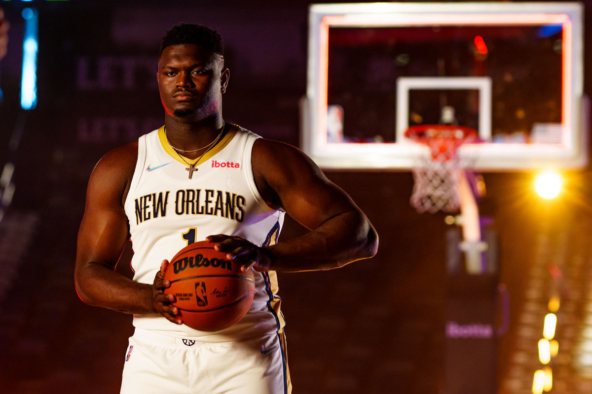 Zion Williamson during a press conference at the New Orleans Pelicans Media Day.