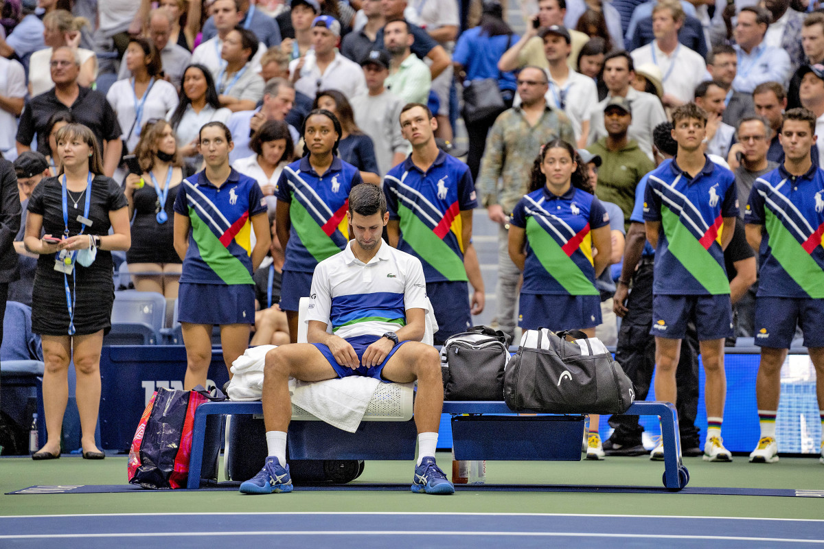 After coming within one win of the calendar Grand Slam, Djokovic, understandably, cried while waiting for the trophy ceremony to begin.