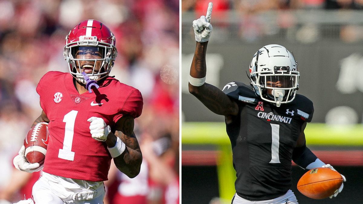 Alabama's Jameson Williams (left) and Cincinnati's Ahmad Gardner