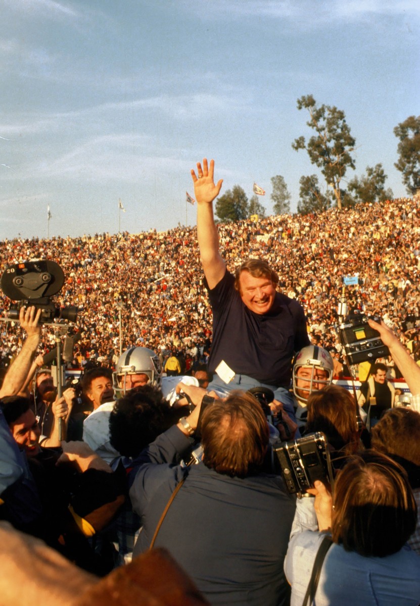 FILE PHOTO; Oakland Raiders head coach John Madden gets a victory ride after defeating the Minnesota Vikings during Super Bowl XI. Mandatory Credit: Photo By Tony Tomsic-USA TODAY Sports