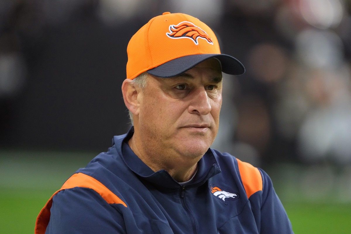 Denver Broncos head coach Vic Fangio reacts during the game against the Las Vegas Raiders at Allegiant Stadium.