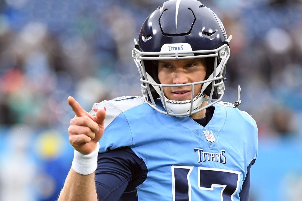 Tennessee Titans quarterback Ryan Tannehill (17) during warmups before the game against the Miami Dolphins at Nissan Stadium.