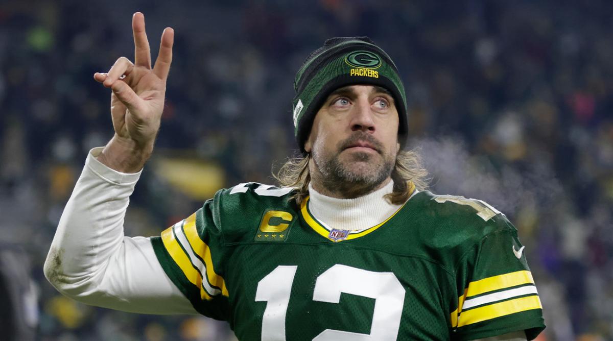 Green Bay Packers' Aaron Rodgers acknowledges the crowd after an NFL football game against the Minnesota Vikings Sunday, Jan. 2, 2022, in Green Bay, Wis. The Packers won 37-10.