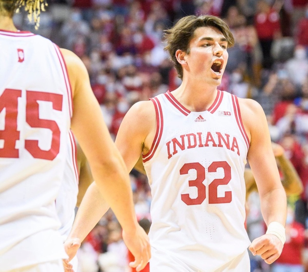 Indiana's Trey Galloway (32) celebrates during the second half of Indiana's win over Ohio State. (Rich Janzaruk/USA Today Sports)