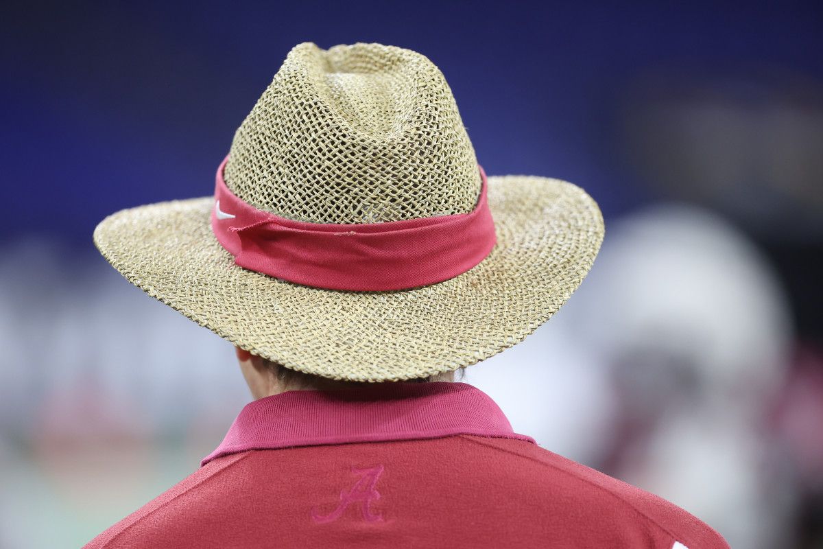 Nick Saban at practice in Indianapolis
