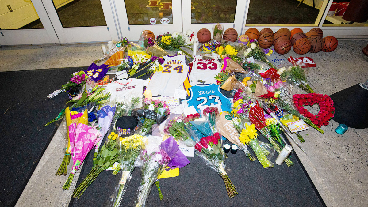 A makeshift memorial was quick to spring up outside of Kobe Bryant Gymnasium.