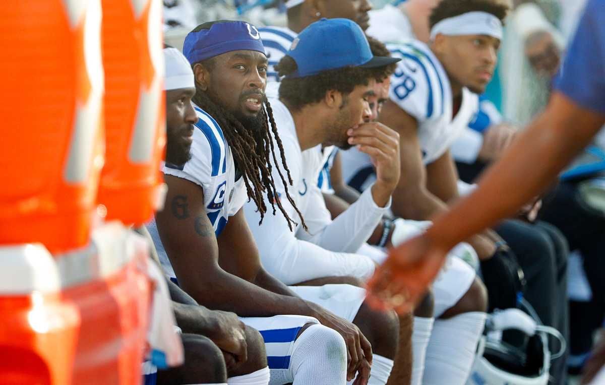 Indianapolis Colts wide receiver T.Y. Hilton (13) looks to the scoreboard late in the fourth quarter of the game on Sunday, Jan. 9, 2022, at TIAA Bank Field in Jacksonville, Fla. The Colts lost to the Jaguars, 11-26. The Indianapolis Colts Versus Jacksonville Jaguars On Sunday Jan 9 2022 Tiaa Bank Field In Jacksonville Fla
