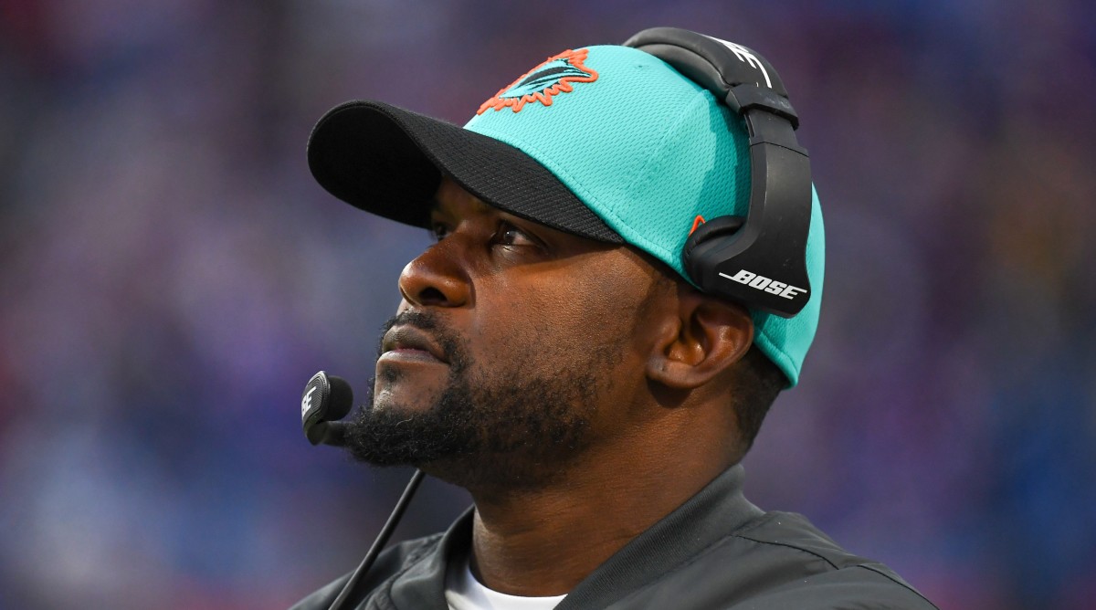 Brian Flores coaching for the Dolphins.