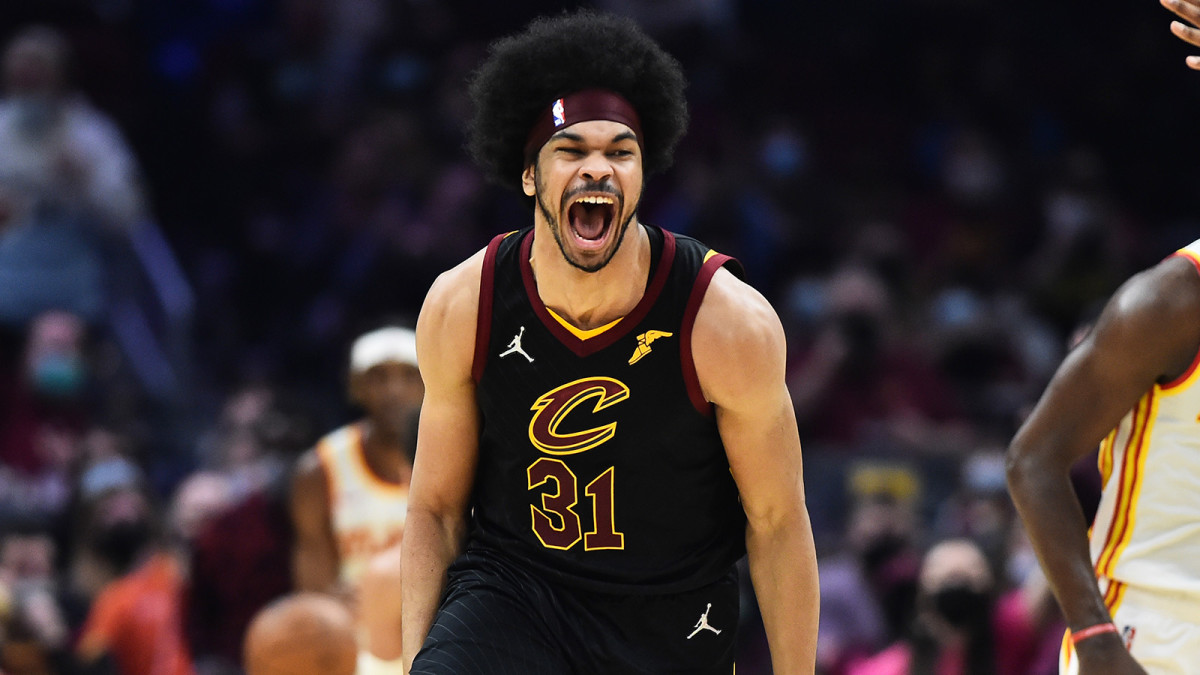 Cleveland Cavaliers center Jarrett Allen (31) celebrates after a dunk during the first half against the Atlanta Hawks.